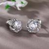 New Silver Color Flower Earrings for Women Inlaid Shiny White Cubic Zirconia Romantic Bride Wedding Ear Stud Fashion Jewelry