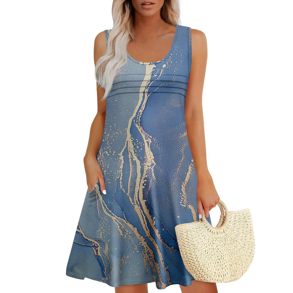 Womens Summer Dresses Loose Sleeveless Sundresses Dress With Pockets
