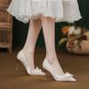 Niche French Wedding Shoes, Female Xiuhe Wedding Dress Two Wear Temperament High Heels, Bridesmaid Shoes, Thin Heels, Single Shoes, Satin Single Shoes