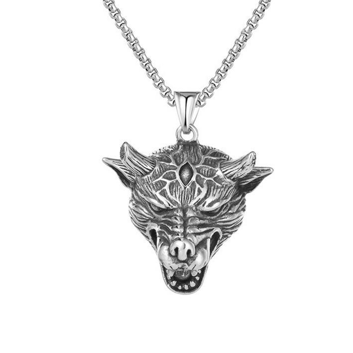 Stainless Steel Domineering Wolf Head Men'S Necklace Fashionable Personality Versatile Sweater Chain