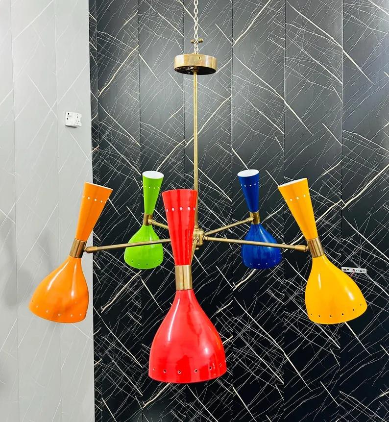 Mid Century Modern Sputnik Chandelier: Adjustable 6-Arm Brass Pendant Light