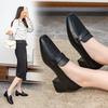 Square Toe Buckle Band Med-high Heels Shoes Woman Black/beige Work Pumps Spring Autumn Single Leather Shoes for Woman Tacones