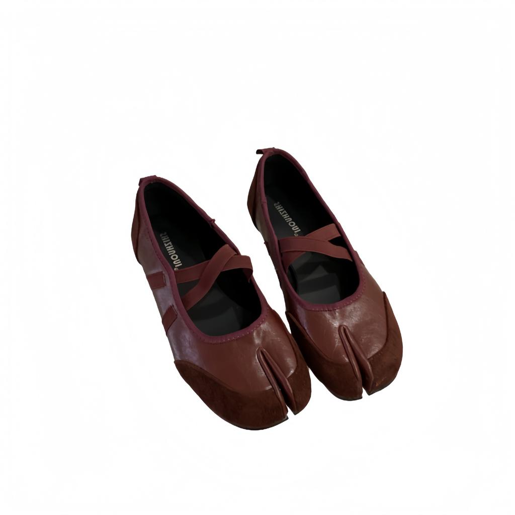 2025 New One-word Buckle with Split-toed Pig's Trotters Mary Jane Ballet Small Leather Shoes Women's Flat-bottomed Shallow Mouth Women's Single Shoes