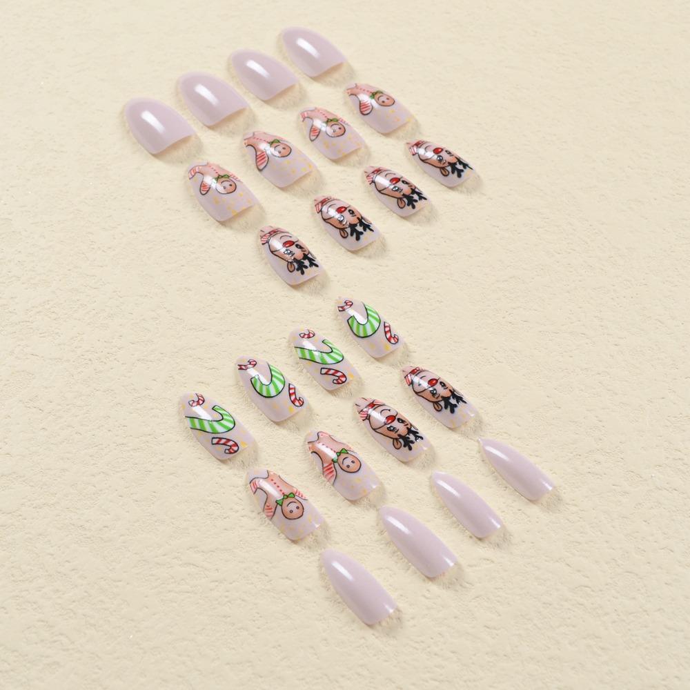 Christmas French Fake Nails Almond Nail Tips Waterproof Press On Nails Girl
