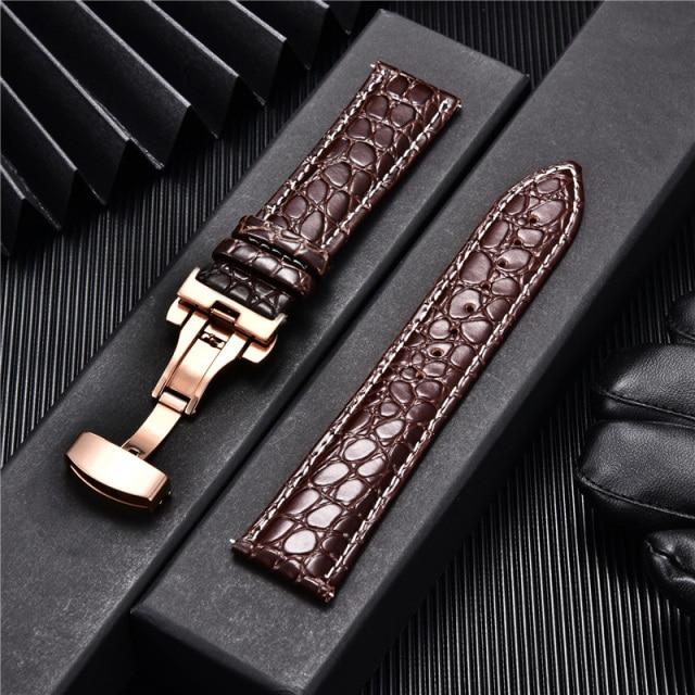Crocodile Pattern Luxury Design Leather Watchbands with Automatic Buckle Men Watch Band 18mm 20mm 22mm 24mm Watch Straps