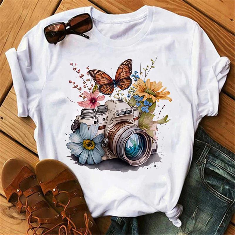 Women's Butterfly Tree Print Harajuku T-Shirt Round Neck Top Short Sleeve Casual Summer Tee Shirt Summer & Spring Clothing