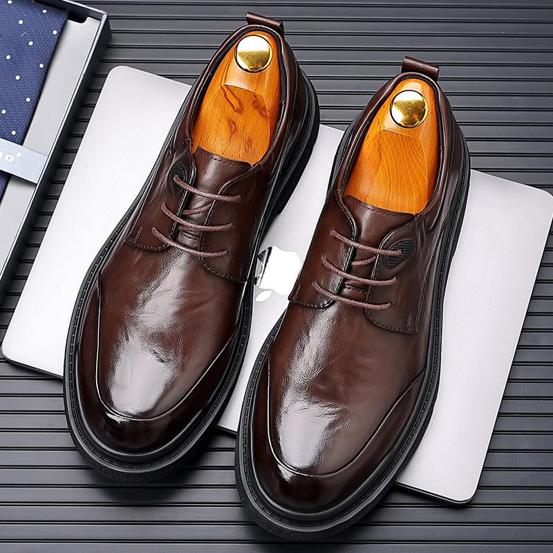 2025 весна мужские деловые кожаные туфли повседневные офисные кожаные туфли низкие на шнуровке черные кожаные туфли свадебные туфли мужские