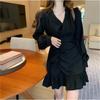 Women's Spring and Autumn French Small Irregular Pleated Dress Small Cover Belly Slimming Dress