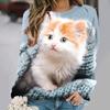 Cute And Popular Foreign Trade 3d Digital Printing Realistic Cat Long Sleeved Hooded Fashionable Round Neck Sweatshirt