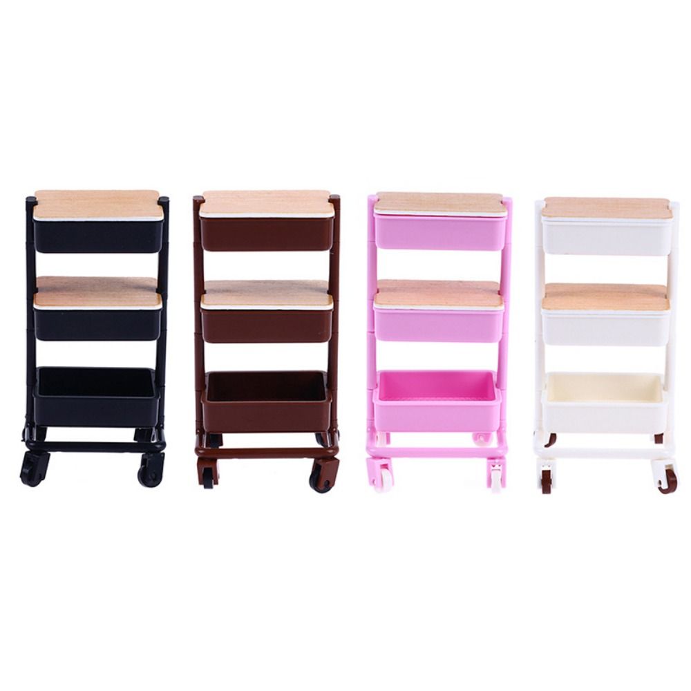 With Wheel 1:12 Dollhouse Trolley Plastic Storage Shelf Model Kitchen Furniture Accessories
