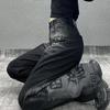 Black Gothic Streetwear Women Jeans Autumn Harajuku Vintage High Waist Denim Pants Women Grunge Loose Trousers Female