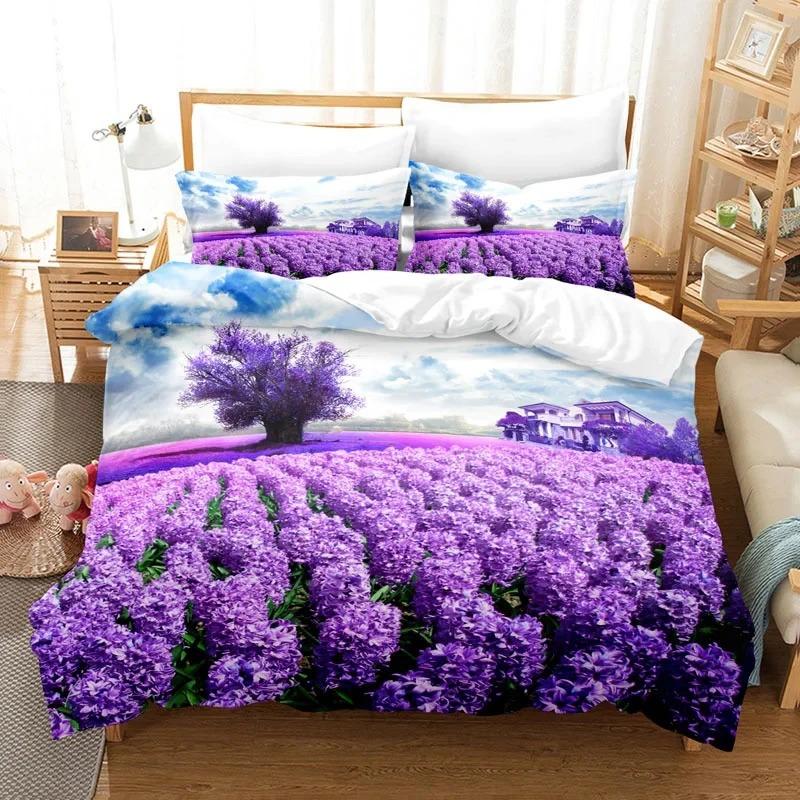 Purple Bedding Set Duvet Cover Bed Quilt Pillow Case 3D Comforter Lavender Butterfly Double Full King Queen Twin Single 3PCS