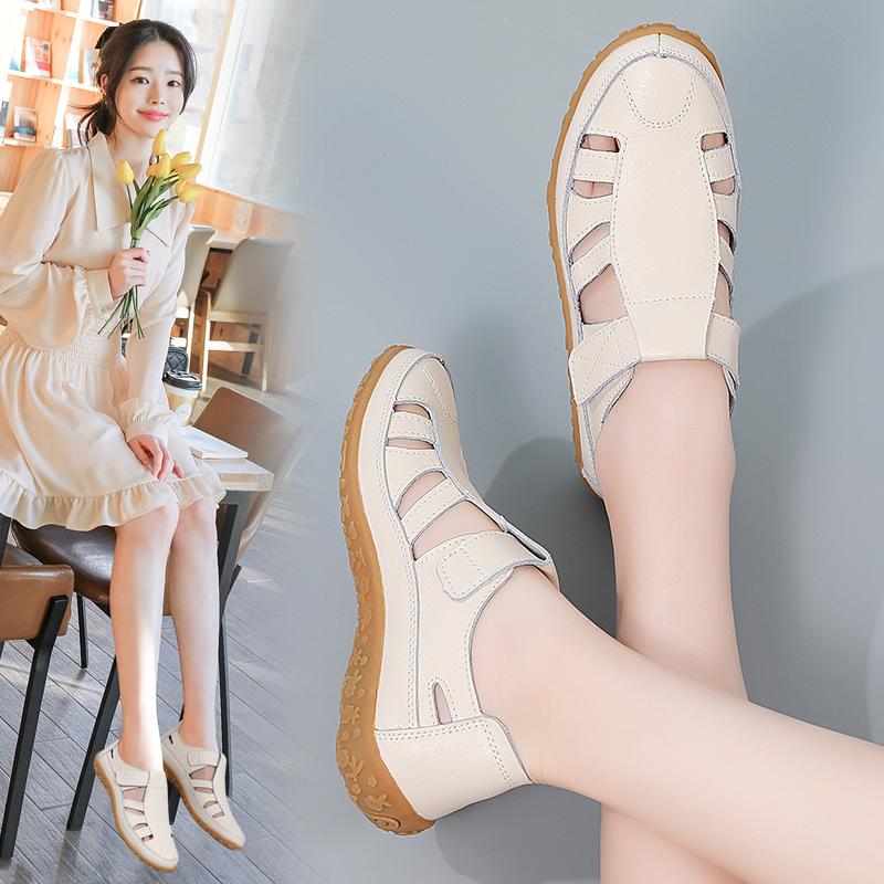 Women's Leather Sandals Loafers Soft Sole Vintage Shoes Flats for Ladies