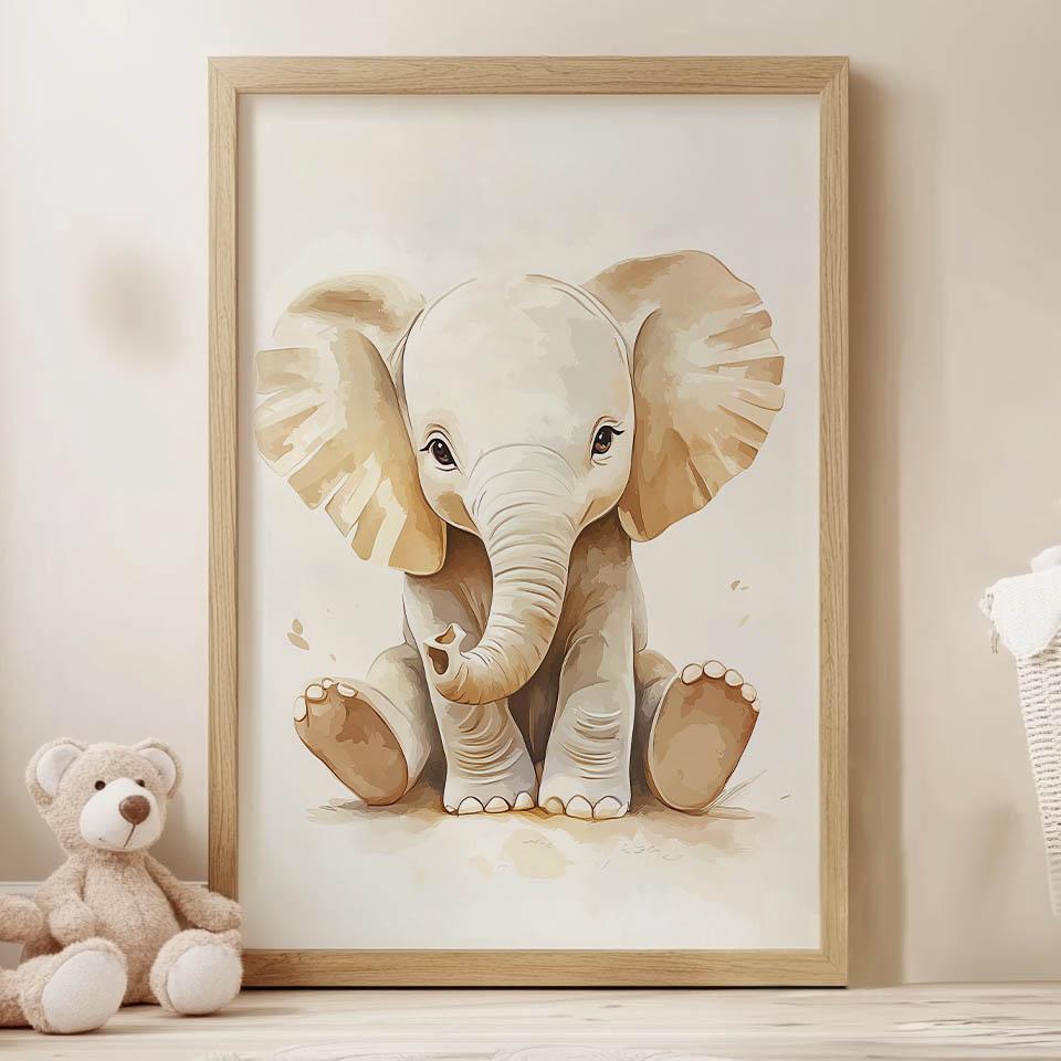 Poster Small Elephant In Minimalist Style Poster Small Elephant In Minimalist Style, 30X40 Cm, Dark Brown Wooden Frame, 230 Gsm Matte Paper