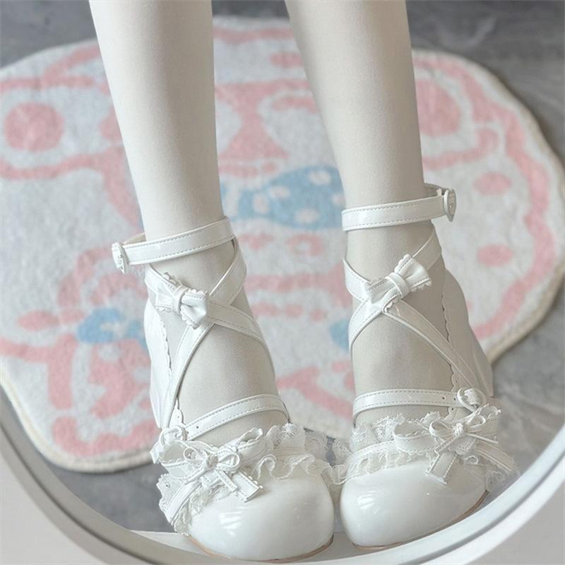 New Spring Thick Heel Mary Jane Small Leather Shoes 2025lolita Sweet Bow Princess Style High-end Single Shoes