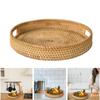 Hand Woven Rattan Serving Tray Decorative Round Storage Plate with Handles Rustic Breakfast