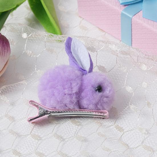 1 Pair Winter Plush Bunny Hairpins Hair Clips Vivid Color Creative Shape Adorable Sweet Hairpins Hair Accessory for Kids