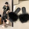 Furry Flat Indoor Fluffy Sandals Beige Woman Slippers Black Fuzzy Summer Slides Shoes for Women 2025 B Casual Vip 39 Sale Y