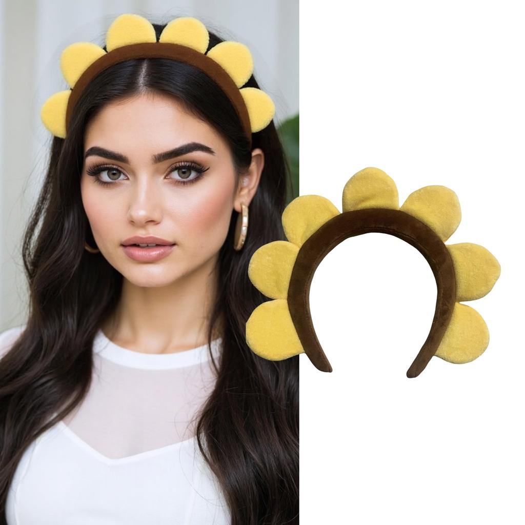 Plush Sunflower Hairhoop for Adult Teens Theme Party 3D Flower Headwear Women Face Washing Hairband Music Festival Props