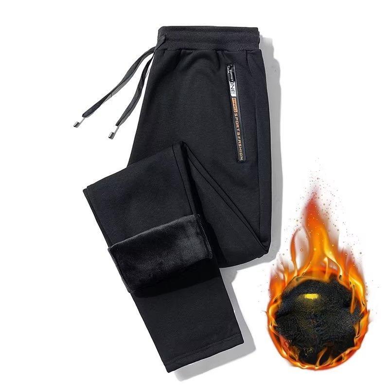 Men's Loose Straight Pants with Zipper Pockets Casual Cozy Thickened Male Trousers for Autumn Winter