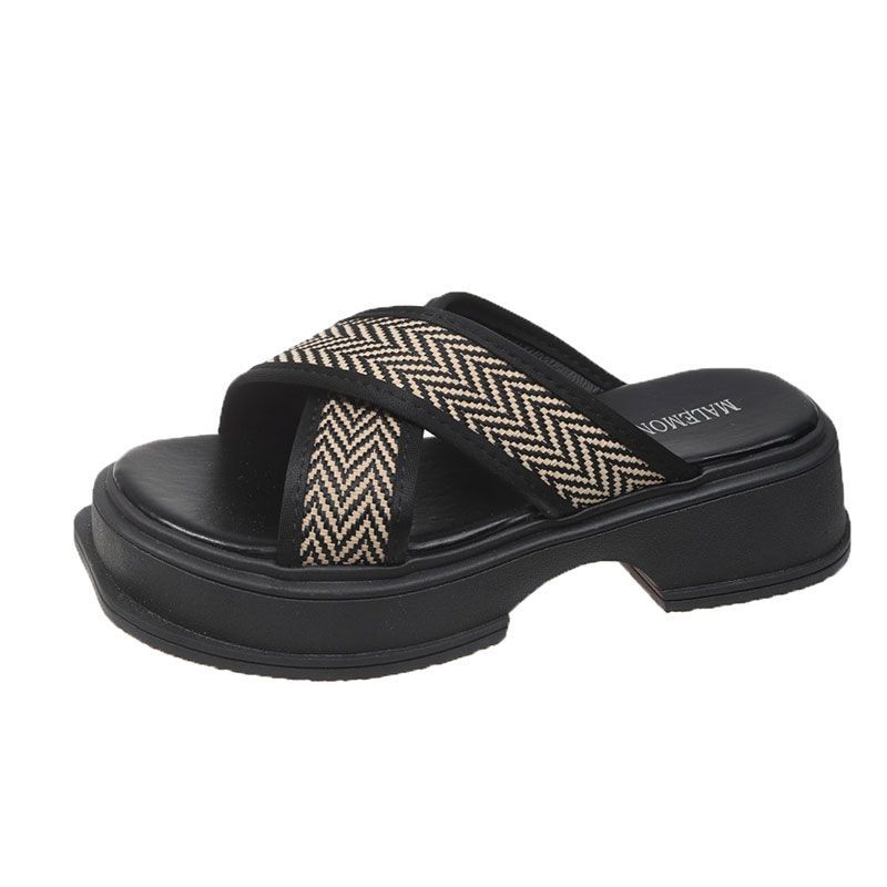 Cool Slippers Women's Summer New Outer Wear Fashion One-word Drag Platform Trend Cross Casual Beach Sandals