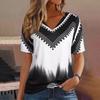 Summer V-neck 3D Color Blocking Printed Top Fashionable Casual Short Sleeved Women's T-shirts