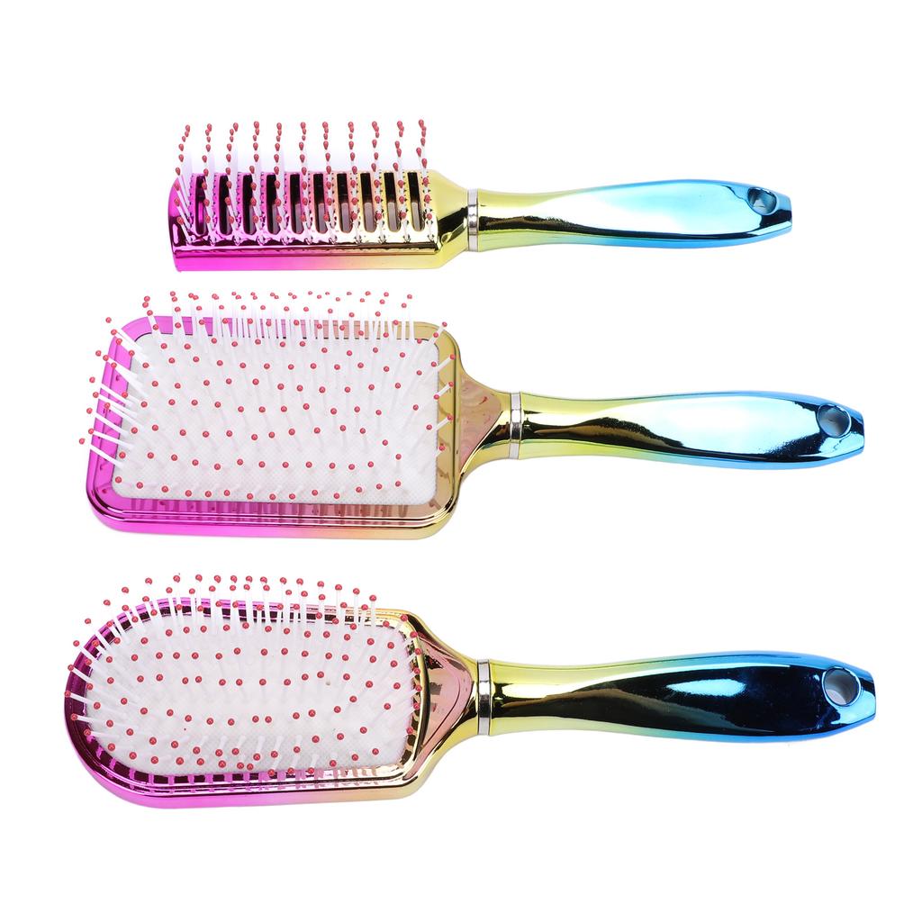 3pcs Gradient Electroplating Paddle Hairbrush Set Detangling Hair Brush Set Air Cushion Comb Nylon T