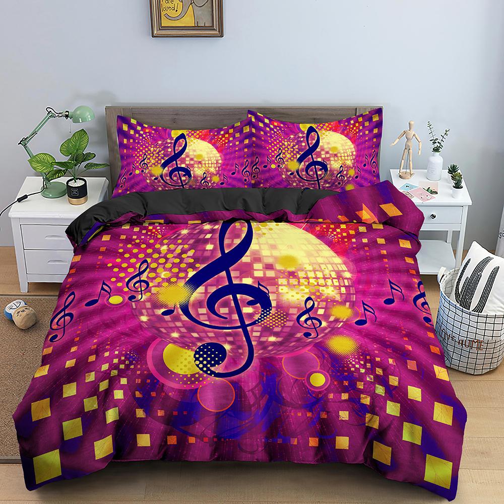 Music Duvet Cover Set 3D Print Music Note White Black Comforter Cover For Boys Girls Teens Polyester Bedding Set King Queen Size