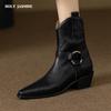 2024 New Autumn Women Boots Pointed Toe Women Shoes Chunky Heel Ankle Boots Winter Western Boots Cowboy Boots Genuine Leather