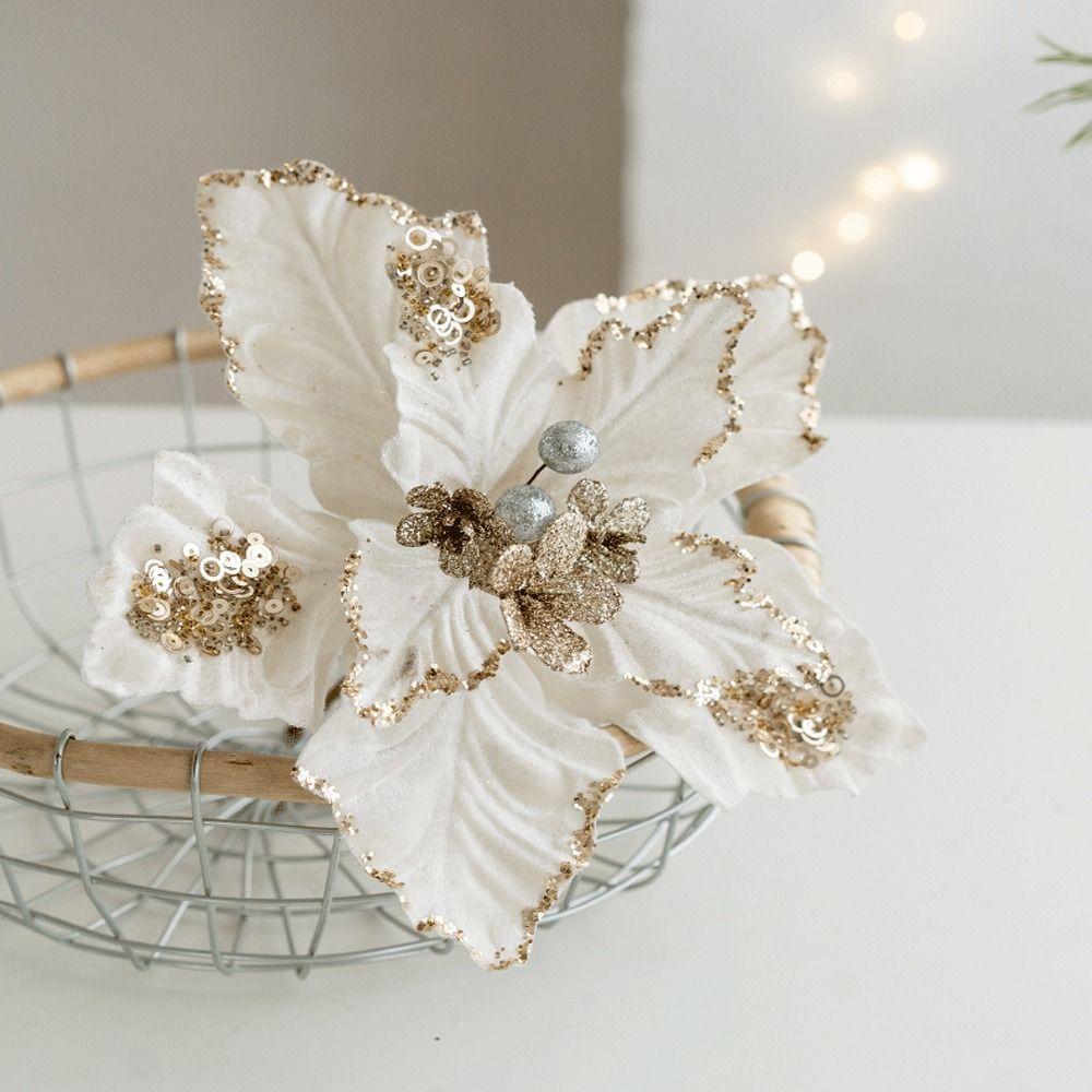 Simulation Christmas Glitter Flower 22cm Christmas Tree Decorations Home Xmas Decoration