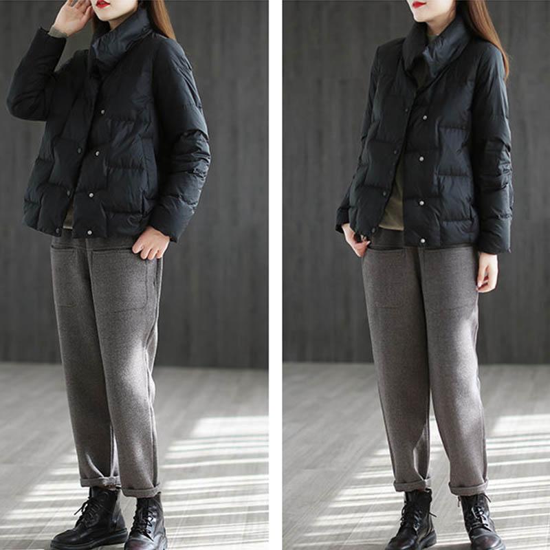 Women's Autumn and Winter Padded Thickened Stand Up Collar Jacket Increased Size Warm Casual Short Loose Thin Outerwear