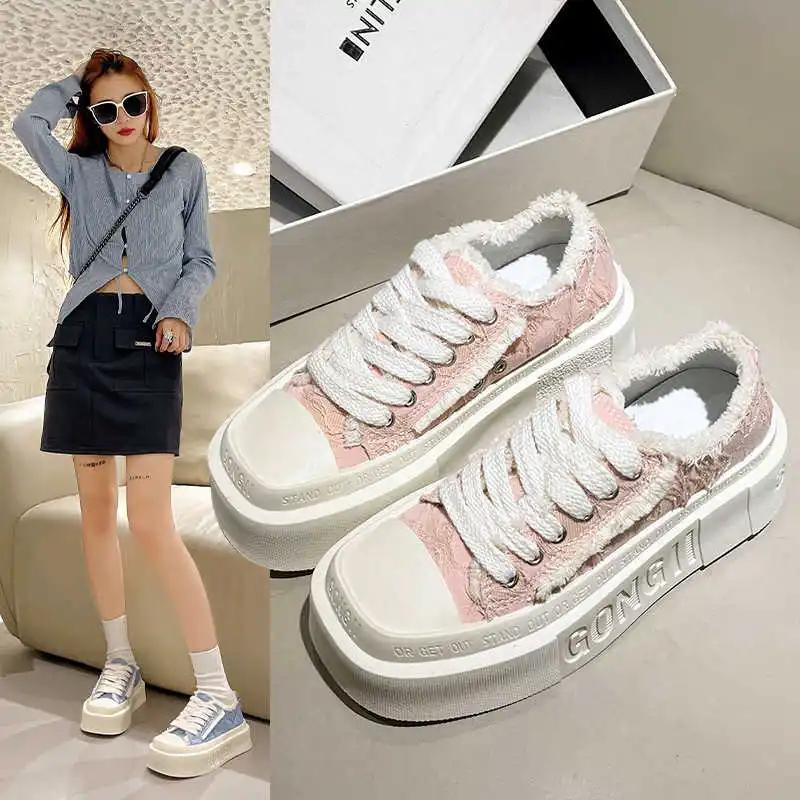 Fashion High Sole Platform White Sneakers Women's Casual Sepatu Basket Women's Breathable Shoes Sport To Play Hit Trending Racing