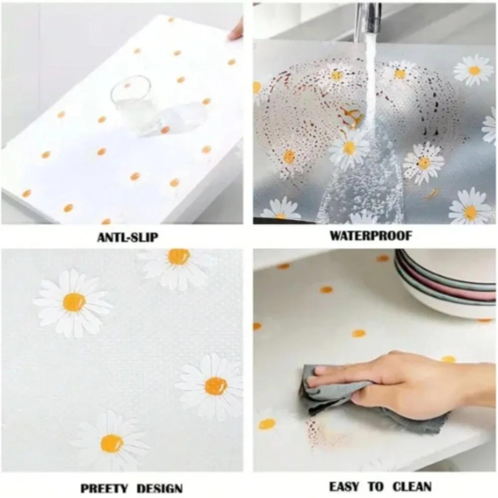 1 Roll EVA Waterproof Fridge Pad Cupboard Mat Daisy Shelf Liner For Kitchen Cabinets Easy Placemats Non-Adhesive Drawer Liner