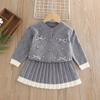 Girls Sets Children'S Clothing Autumn Winter Bow Suit Knit Sweater+ Short Skirt 2pcs Kids Outfits