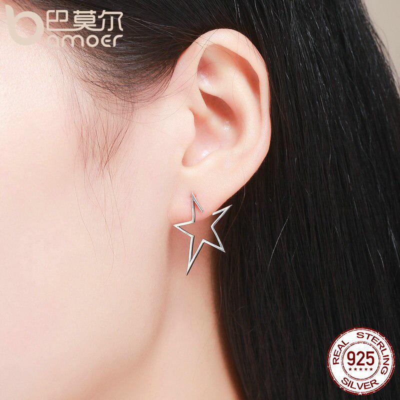 Bamoer New Arrival Authentic 925 Sterling Silver Exquisite Star Stud Earrings