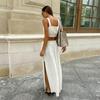 Summer Cotton Linen Women's Suspender Half Skirt Set Short Vest Casual Solid Color Set Female Split Long Skirt Matching Sets