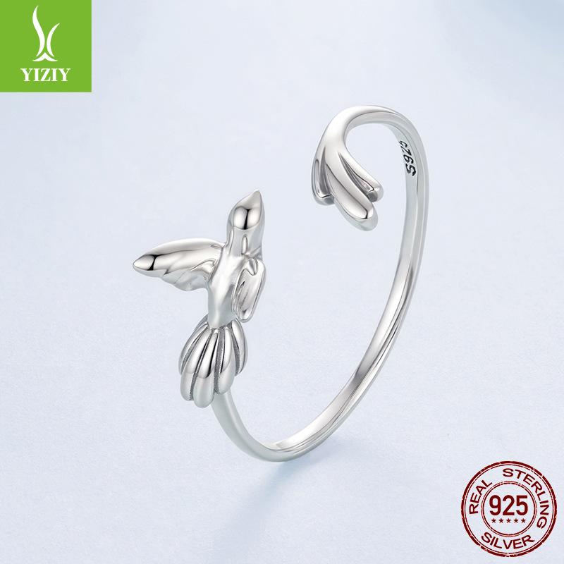 Smart Bird Plain Silver Open Ring Simple Cute Animal S925 Sterling Silver Ring Jewelry