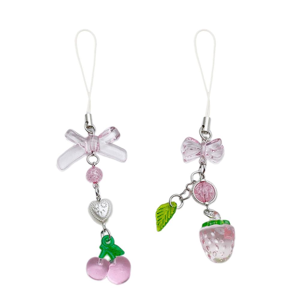 Simple Cherry Strawberry Phone Charm Straps Car Key Hangings Pendants Fashion Bag Decoration Lanyard Purse Accessories