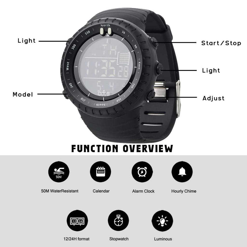 PALADA Watch Sports Digital Electronic Quartz Movement Waterproof Military Business Casual LED Backlight Black Men's –