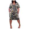 Women's Summer Plus Size V-Neck Short Sleeve Knee Pocket Printed Casual Dress