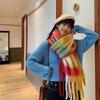 Versatile Four Color Cashmere Scarf Long Tassel Rainbow Winter Plaid Shawl Gradient Tie Dye Scarf