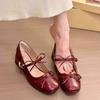 2025 Summer New Temperament Bow Light Mouth Hollow Thick Heel Versatile Simple Literary High Heel Mary Jane Single Shoes