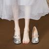 Silver Shoes Mary Jane Small Leather Shoes Medium Heel with Round Head Evening Wind Daughter High Heels Women's Beautiful Single Shoes