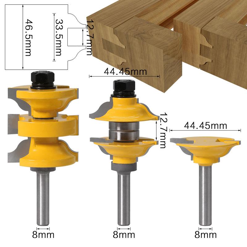 3pcs 8mm 12mm 1/2inch Shank Entry Interior Tenon Door Router Bit Set Ogee Matched R&S Router Bits Carving for Wood