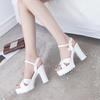 Women's Shoes With Thick Heels Straight Strap Thin Band Middle Heel Sandals 35-41