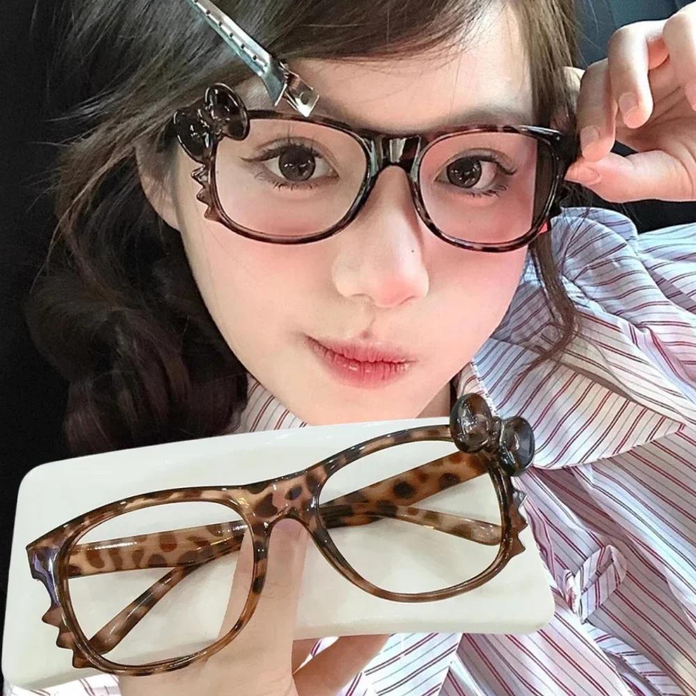 Y2K Leopard Print Eyeglasses Frame Anti Blue Light Eye Glasses Japanese Kawaii Retro Glasses Cartoon Cute Decorative Eyewear