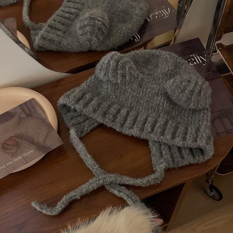 Winter Women'S  Hat Cute Bear Earmuff Hat Plush Warm Solid Color Hat