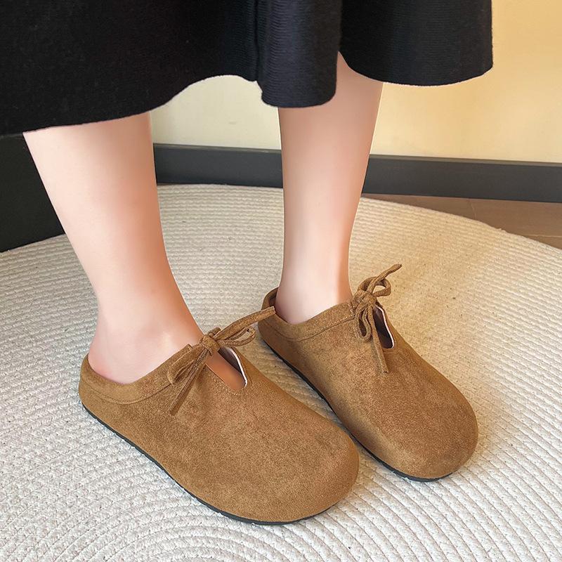 Thick-soled Half-slippers Retro Evening Breeze Bow Slippers Spring and Summer Design Sense French Ugly and Cute Boken One-pedal Slippers
