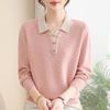Middle-aged Elderly Women's Autumn Fashionable Long-sleeved Base Temperament Casual Lapel Knitted Sweater