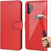 Protective Case - PROSHOP - for Samsung A13 5G - Red - Leather Effect - Anti-Scratch and Anti-Shock - 2 Tempered Glasses